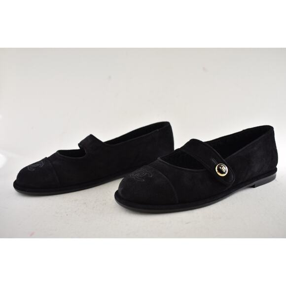Chanel 25B Black Suede Shearling Fur Mary Jane Moccasin Ballet Loafer Flat 36.5 - Picture 15 of 16